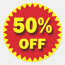 RETAIL SALE BADGE - 50% OFF ROUND STICKER