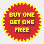 RETAIL SALE BADGE - BUY ONE GET ONE FREE ROUND STICKER