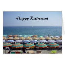 retiring striped umbrellas greeting cards