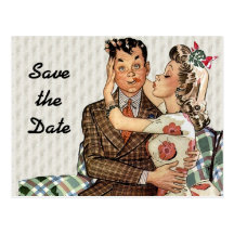 Retro 1940s Kissing Couple Save the Date Post Card
