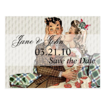 Retro 1940s Kissing Couple Save the Date Postcard