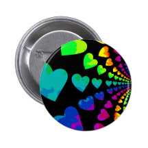 Retro 1980's style rainbow hearts pinback buttons