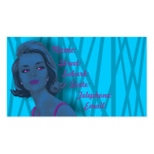 Retro 60s Blue & Pink Hairdressers Business Card