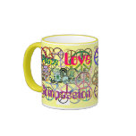Retro 60's Peace Signs GalorePeace Love Compassion Mugs