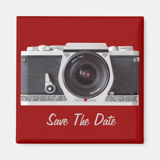 Retro 80s Camera On A Save The Date Magnet