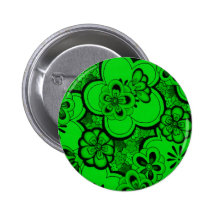 Retro Abstract Flowers Emerald Green Button