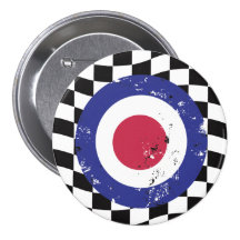 Retro aged mod target on check background pin