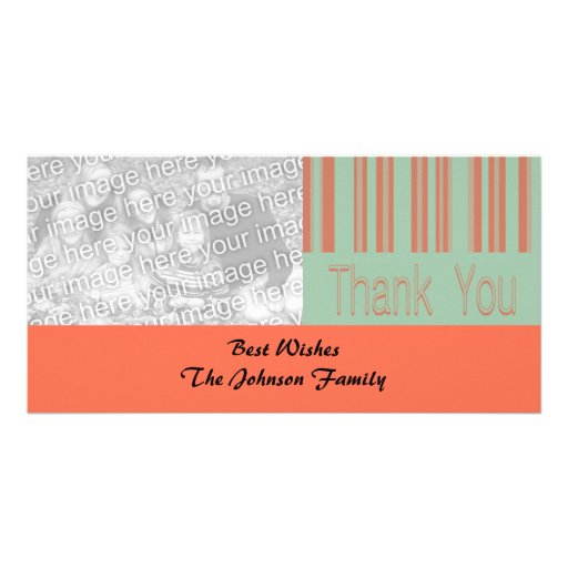 Retro aqua and orange stipes photo greeting card