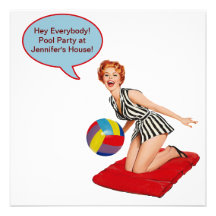 Retro Beach Ball Pool Party Personalised Invite