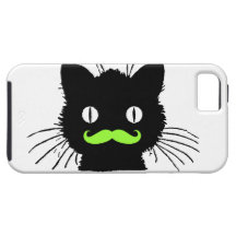 RETRO BLACK CAT FUNNY LIME GREEN MUSTACHE