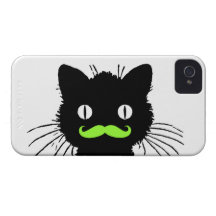 RETRO BLACK CAT FUNNY LIME GREEN MUSTACHE iPhone 4 Case-Mate CASE