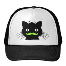 RETRO BLACK CAT FUNNY LIME GREEN MUSTACHE HAT