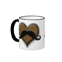 Retro Black Mustache on Brown Heart Mugs