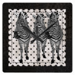 Retro Black & White Zebras Clock