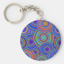 Retro Blue and Orange Circles Pattern Key Chain