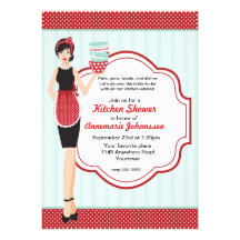 Retro Blue and Red Kitchen Shower Invitation