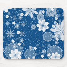 Retro Blue and White Flowers and Dots Mousepad