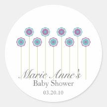retro blue daisy BABY SHOWER custom keepsake label Sticker