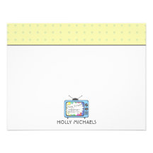 Retro Blue TV Set Flat Notecards Invitations