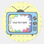 Retro Blue TV Set Round Stickers