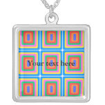 Retro blue yellow and green squares personalized necklace