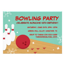 Retro Bowling Birthday Party Invitations