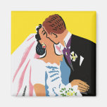 Retro Bride and Groom, You May Now Kiss the Bride Refrigerator Magnet