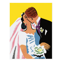 Retro Bride and Groom, You May Now Kiss the Bride Postcard