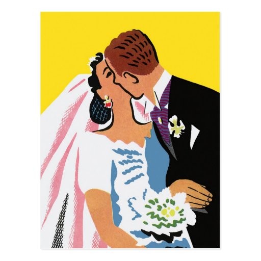 Retro Bride and Groom, You May Now Kiss the Bride Postcard