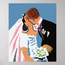 Retro Bride and Groom, You May Now Kiss the Bride Posters