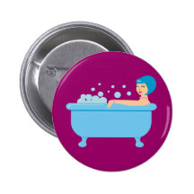 Retro Bubble Bath Girl Pinback Buttons