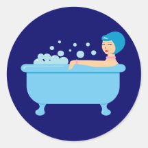 Retro Bubble Bath Girl Round Stickers
