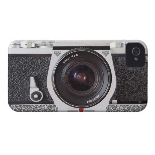 Retro Camera With Scroll On Chrome iPhone 4 Case
