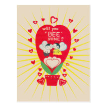 Retro Card for Valentines Day Bee mine Post Cards