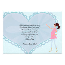 Retro Cartoon Blue Heart Baby Shower Invitation