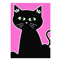 Retro Cartoon Green Eyed Cat Party Invites