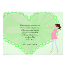 Retro Cartoon Green Heart Baby Shower Invitation