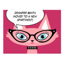 Retro Cat Cartoon "I moved" New Address Postcard