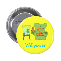 Retro Cat vs Fish "Willpower" Pinback Button