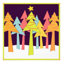 Retro Christmas Trees Holiday Party Custom Invitation
