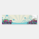 retro circles and flowers blue tans bumper stickers