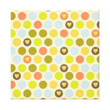 Retro Circles and Hearts Pattern Green Gold Blue Gallery Wrap Canvas