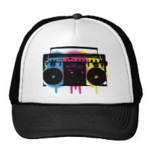 Retro CMYK Boombox Grafitti Spray Paint Design Hat