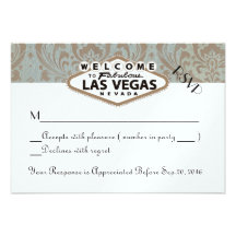 Retro Damask Floral Las Vegas Wedding RSVP Custom Invite