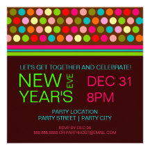 Retro Dots New Years Eve Party Invitation