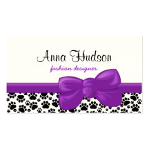 Retro Drawn Cartoon Dog Paws Black, White, Purple Business Cards