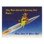 Retro Evening Rocket Ship Riding Couple Invitation