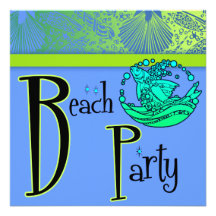 Retro Fish & Sea Shells Beach Party Invitations