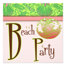 Retro Fish & Sea Shells Beach Party Invitations