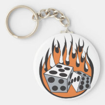 retro flaming dice design keychain